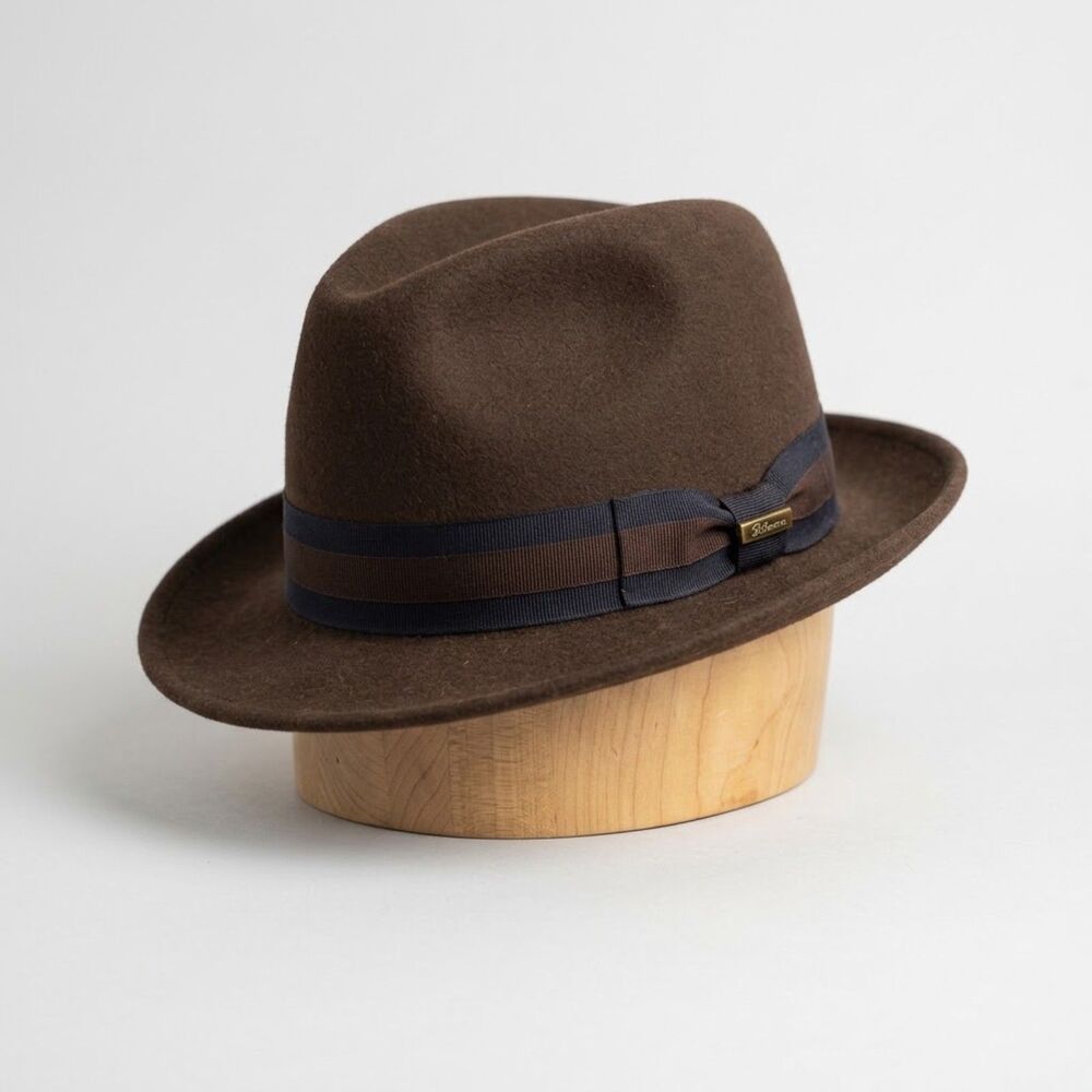 Vintage Biltmore 1917 Brown Wool Felt Fedora Hat w/ Band & Brass Pin Size 7 1/4
